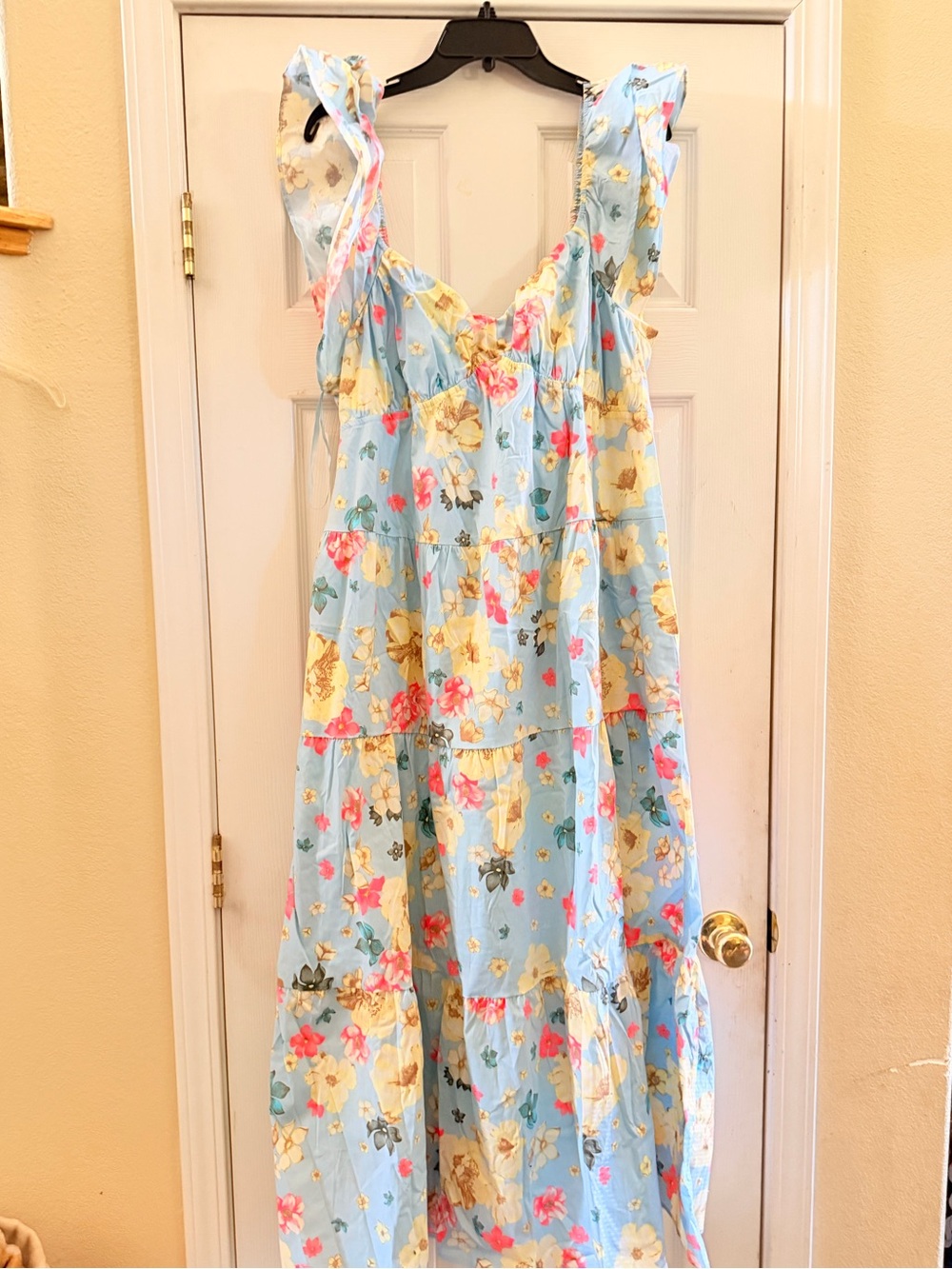Motherhood Maternity Light Blue Floral Ruffle Strap Casual Dress